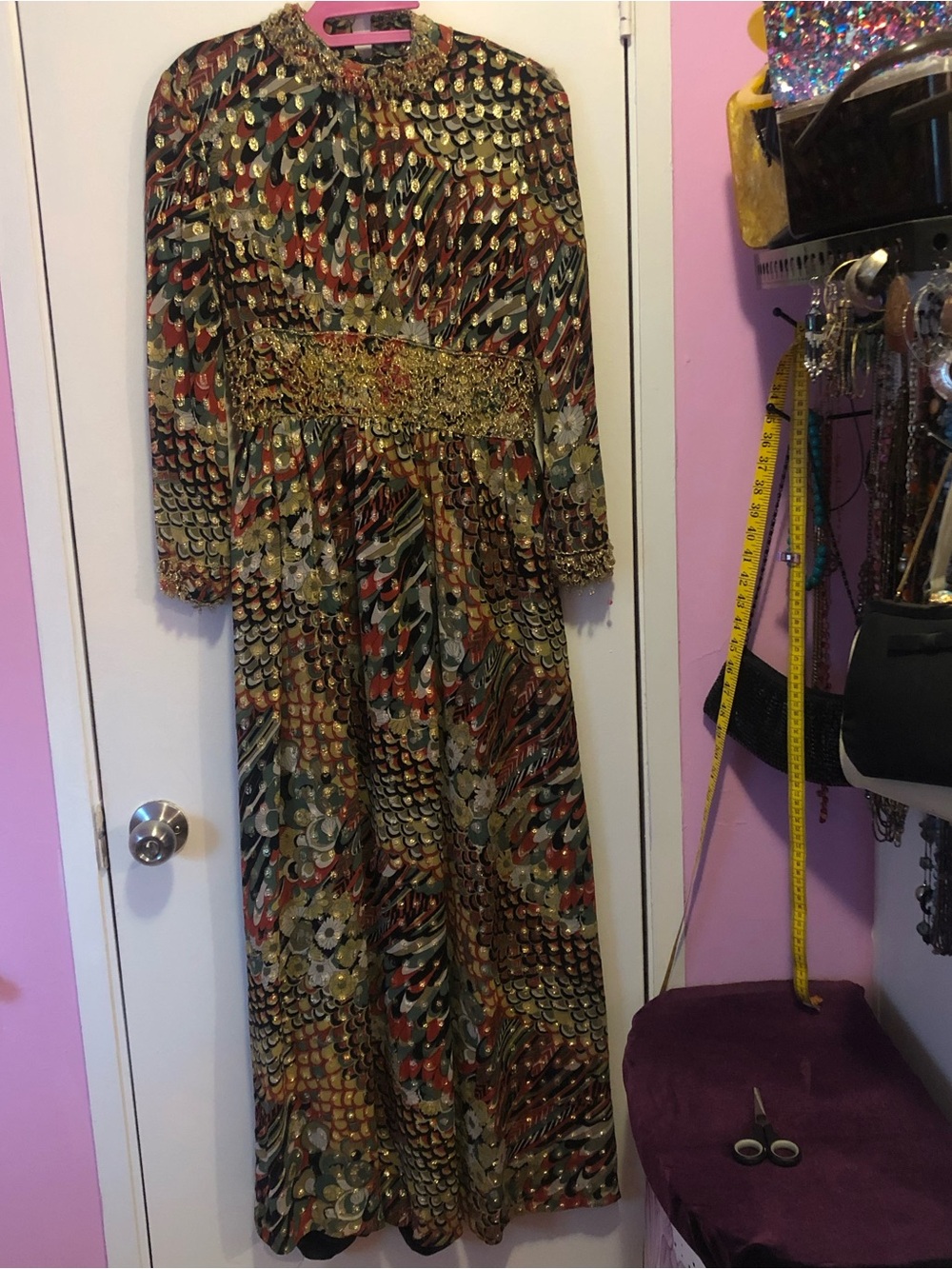 Valentino Multi-Color Patterned Long Sleeve Maxi Dress